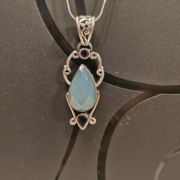 Jewelry - Aqua chalcedony and amethyst sterling silver pendant